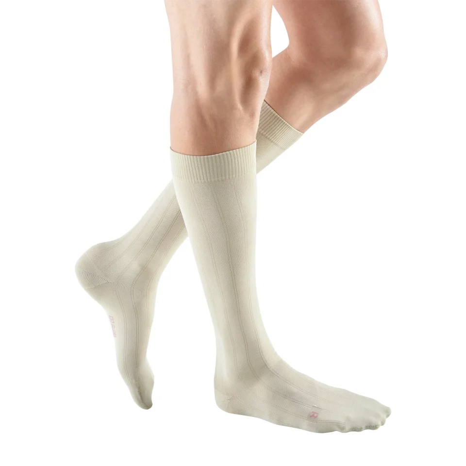 Stainless Steel mediven for men classic 15-20 mmHg Calf High Closed Toe Compression Stockings, Tan, V-Tall