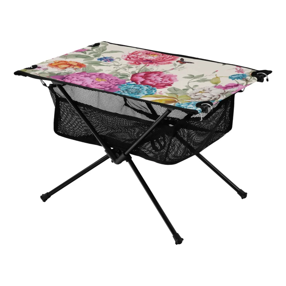 Non-Toxic Leak-Proof Flower Butterfly Camping Folding Table Portable Beach Table with Storage Bag Compact Picnic Table for Outdoor Travel Fishing BBQ