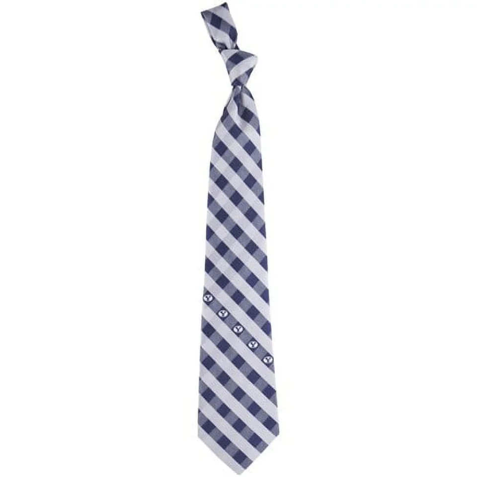 Long-Lasting Gift-Ready Brigham Young Cougars Woven Checkered Tie - Navy Blue/Gray