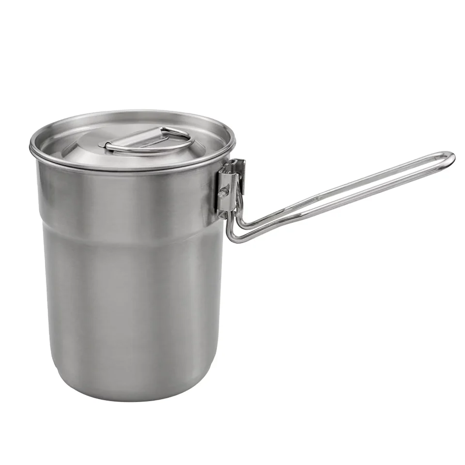 Premium 1L Coffee Cup with Folding Handle & Ventilated Lid, Stainless Steel Camping Kettle, Lightweight Cook Pot for Backpacking Hiking Camping