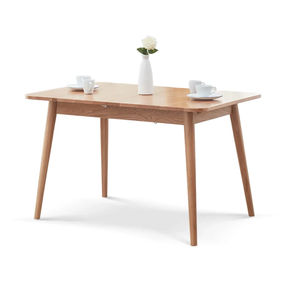 Stainless Steel [One table with two chairs]Natural solid oak round corner diagonal leg telescopic table 1.2-1.6m, for 6-8 people to meet Dining table wood (light color) SET1