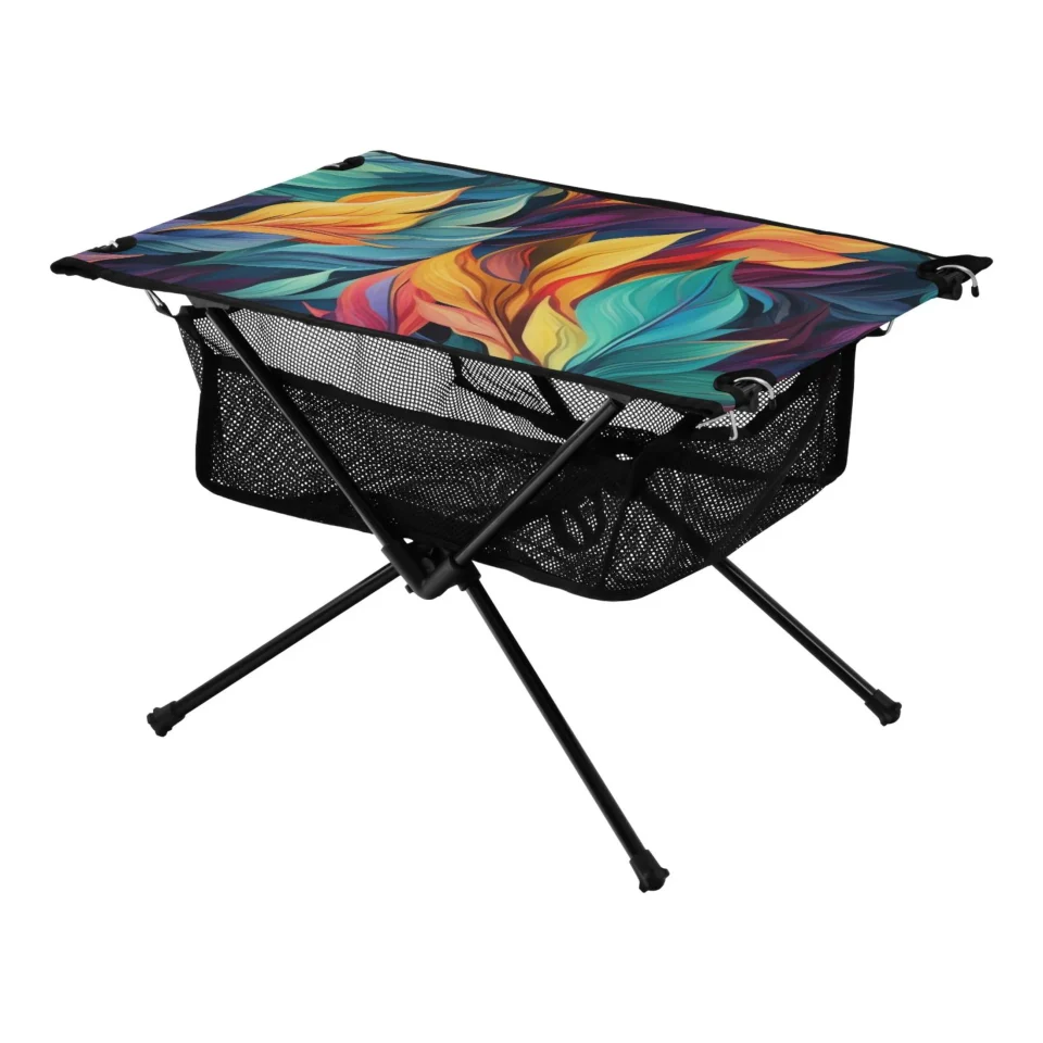 Non-Toxic Leaves Green and Orange Camping Foldable Portable Table Beach Table with Storage Bag Compact Picnic Table for Outdoor Hiking Fishing BBQ