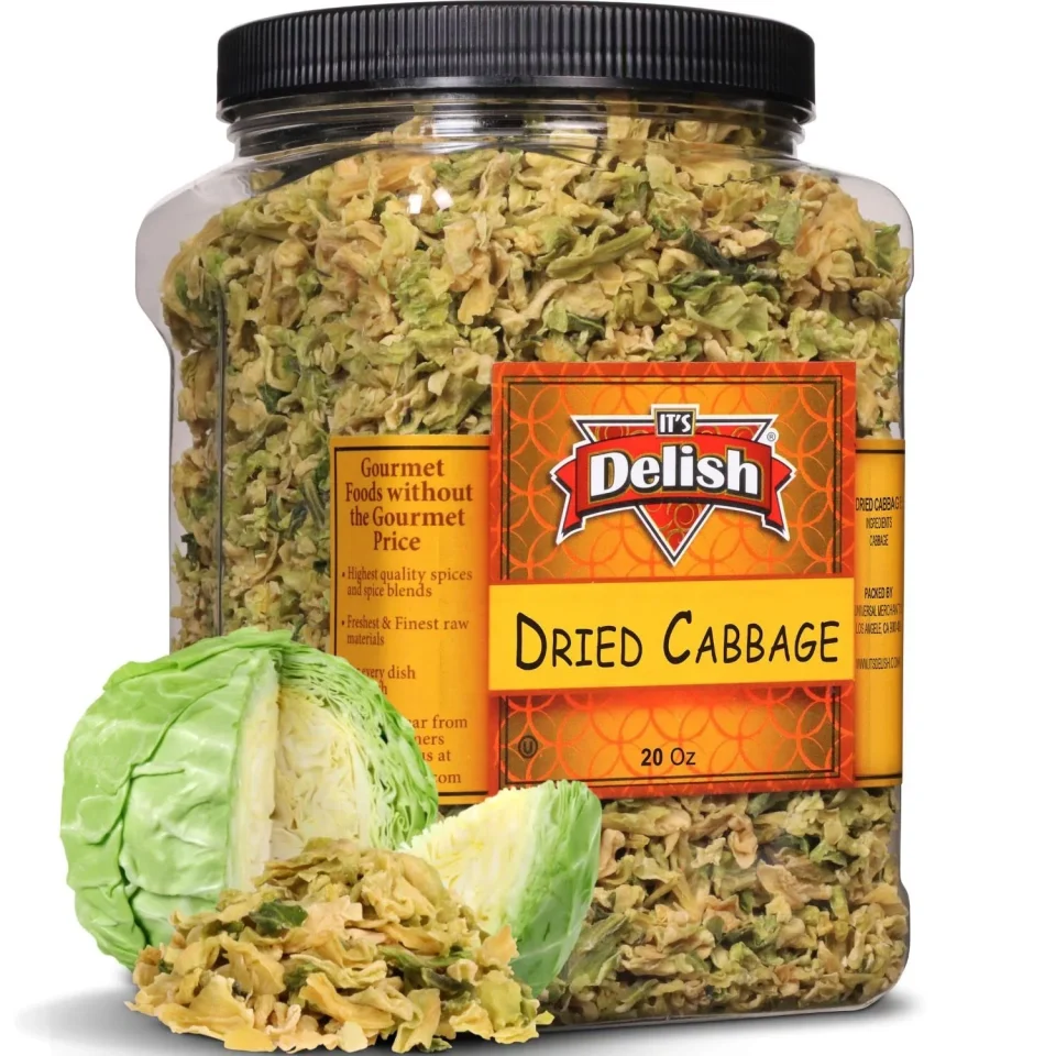Wooden Baking Dried Cabbage Flakes by Its Delish, 20 OZ Jumbo Container Gourmet Dehydrated Chopped Cabbage Vegetables Easy & Healthy for Cooking Soup, Ramen, Stir Fry Veggies Vegan, Kosher