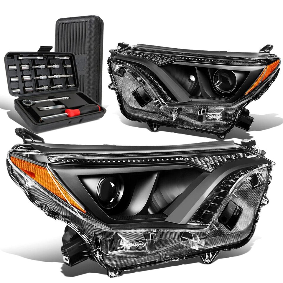 Ceramic 2016-2018 Toyota RAV4 Pair Black Amber Signal Projector Headlight+Tool Box
