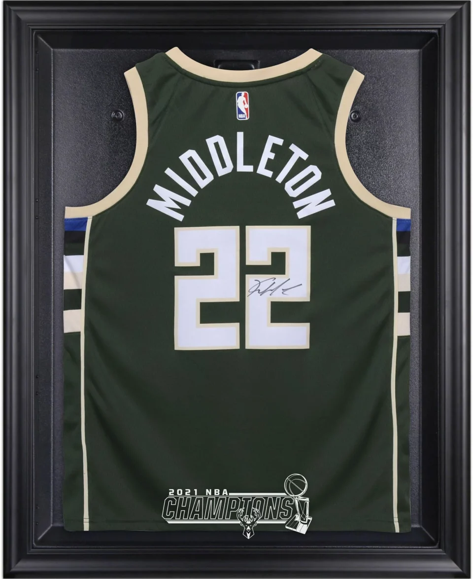 Lightweight Milwaukee Bucks Black Framed 2021 NBA Finals Champions Logo Jersey Display Case