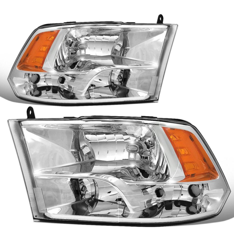 Kitchen 2009-2018 Dodge Ram Pickup Chrome Housing Amber Side Quad Headlight/Lamp Set
