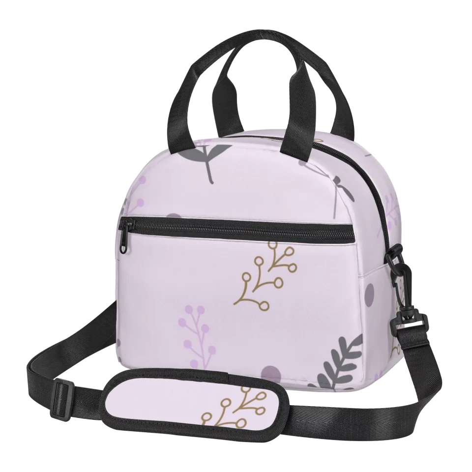 Prime Frosted DouZhe Lunch Bags for Women and Men, Pink Boho Plants Drawing Prints Reusable Portable Insulated Cooler Waterproof Lunch Tote Bag for Travel Work School Picnic