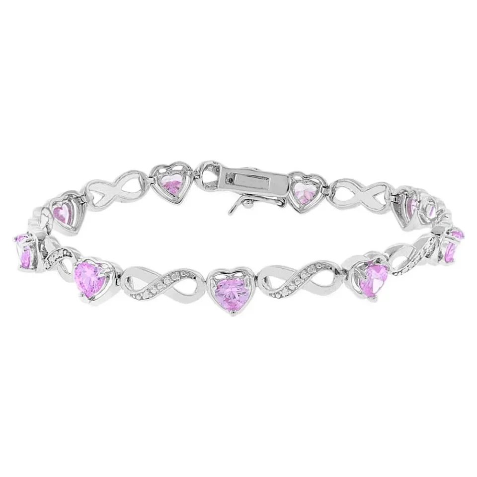 Core Cate & Chloe Amanda 18k White Gold Plated Silver Tennis Bracelet | Unique Pink Heart CZ Stones, Sparkling Charm Bracelets for Women