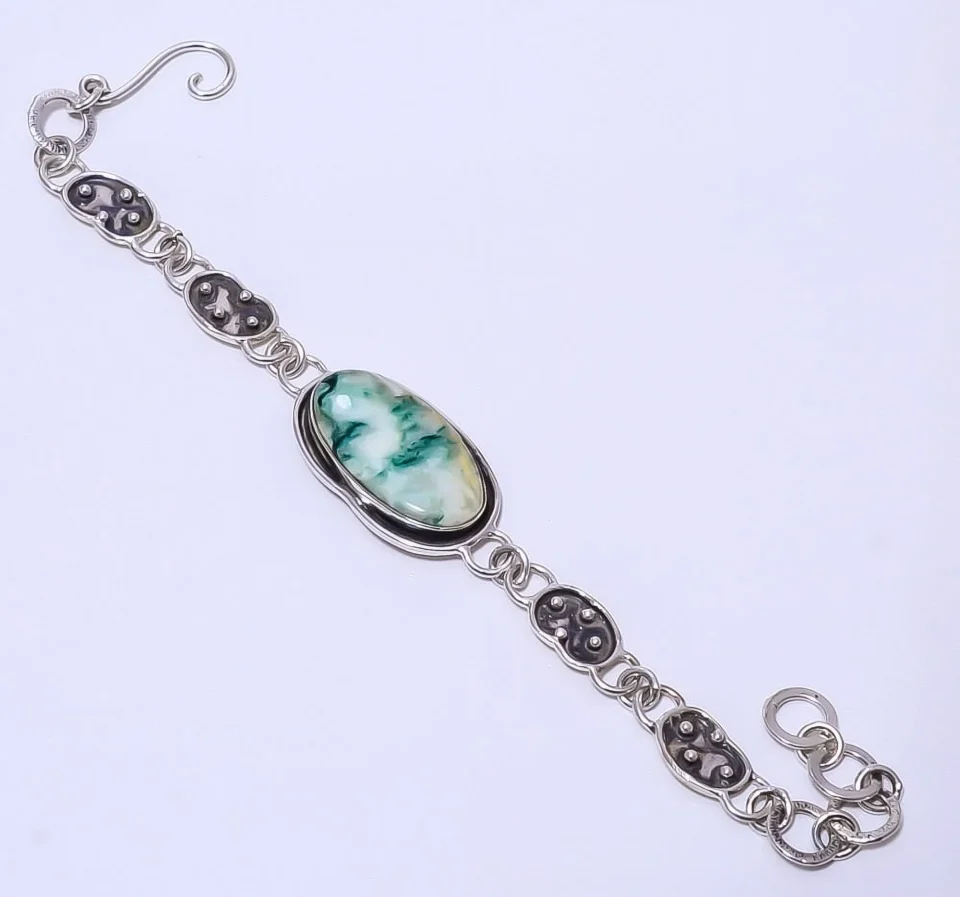 Food-Grade Glossy Tree Agate - Australia 925 Silver Plated Bracelet 7.99 B_9206_72_57, Valentine's Day Gift, Birthday Gift, Beautiful Jewelry For Woman & Girls
