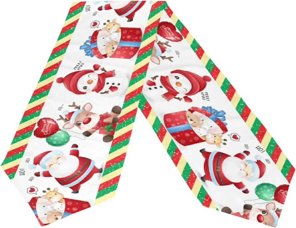 Frosted Dreamtimes Double Sided Christmas Santa Claus Long Polyester Table Runner 13 x 70 Inches Christmas Snowman Table Cloth Cover Placemats for Kitchen Dinning Living Holiday Wedding Party Decor