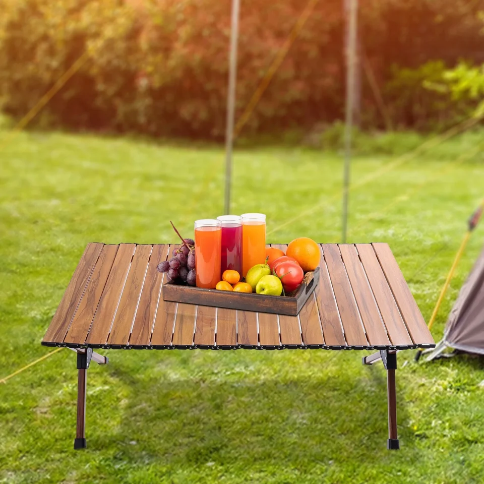 Lightweight Easy-Clean Portable Camping Table Aluminum Folding Beach Table, Outdoor Indoor 90*60cm