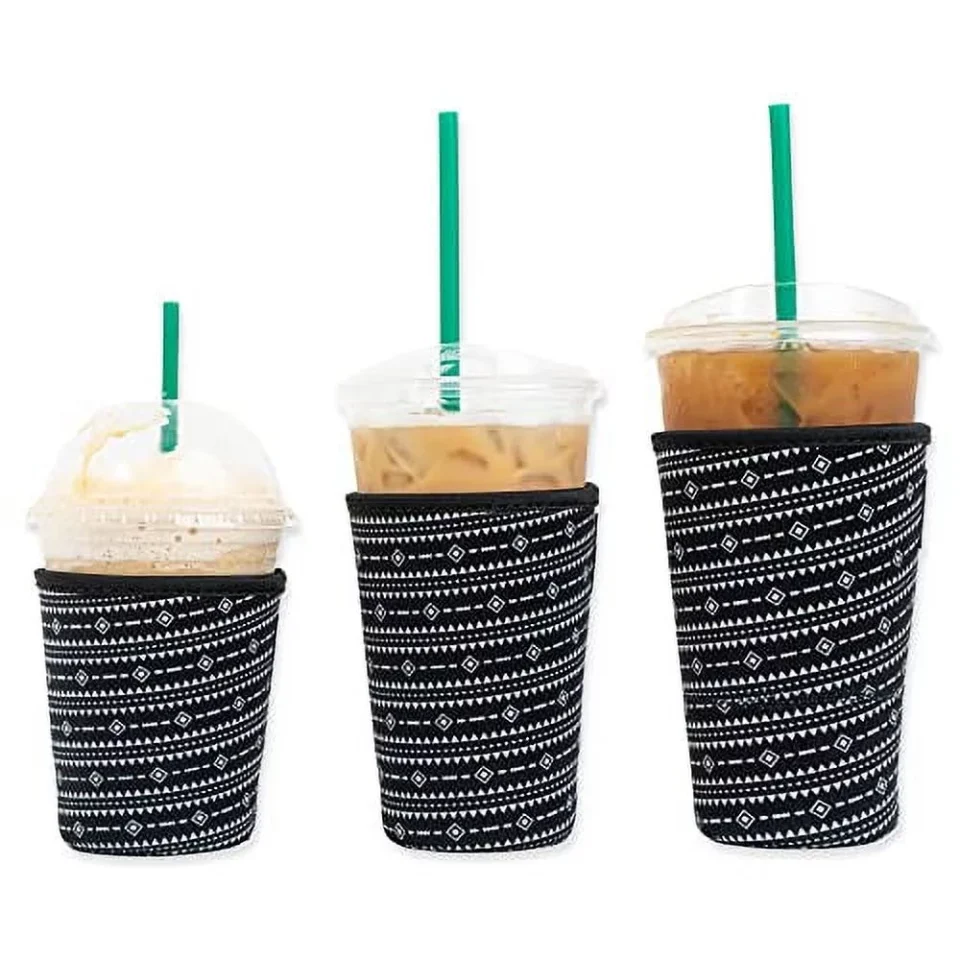 Cast Iron Dining 3-Pack (16-32oz) Reusable Neoprene Insulator Sleeve for Iced Coffee or Cold Beverage Cups (Diamond)