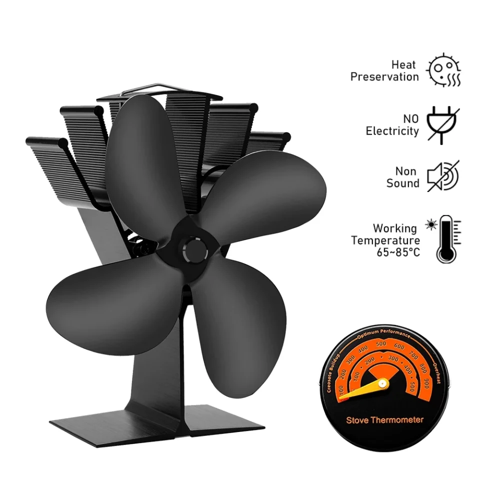 Essential Glass 4 Blade Heat Powered Stove Fan Log Wood Burner Eco Friendly Quiet Fireplace Fan Winter Warm Home Efficient Heat Distribution