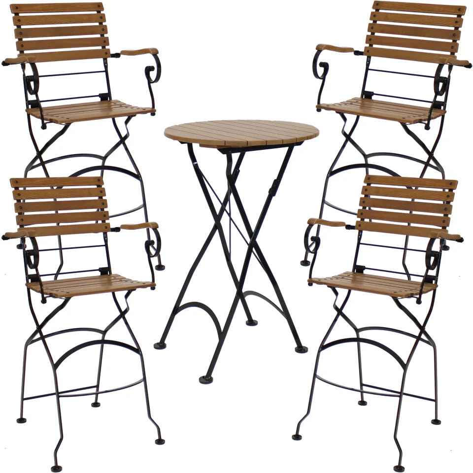 Leak-Proof Sunnydaze Deluxe European Chestnut 5-Pc Bar Height Folding Table/Bar Chair Set