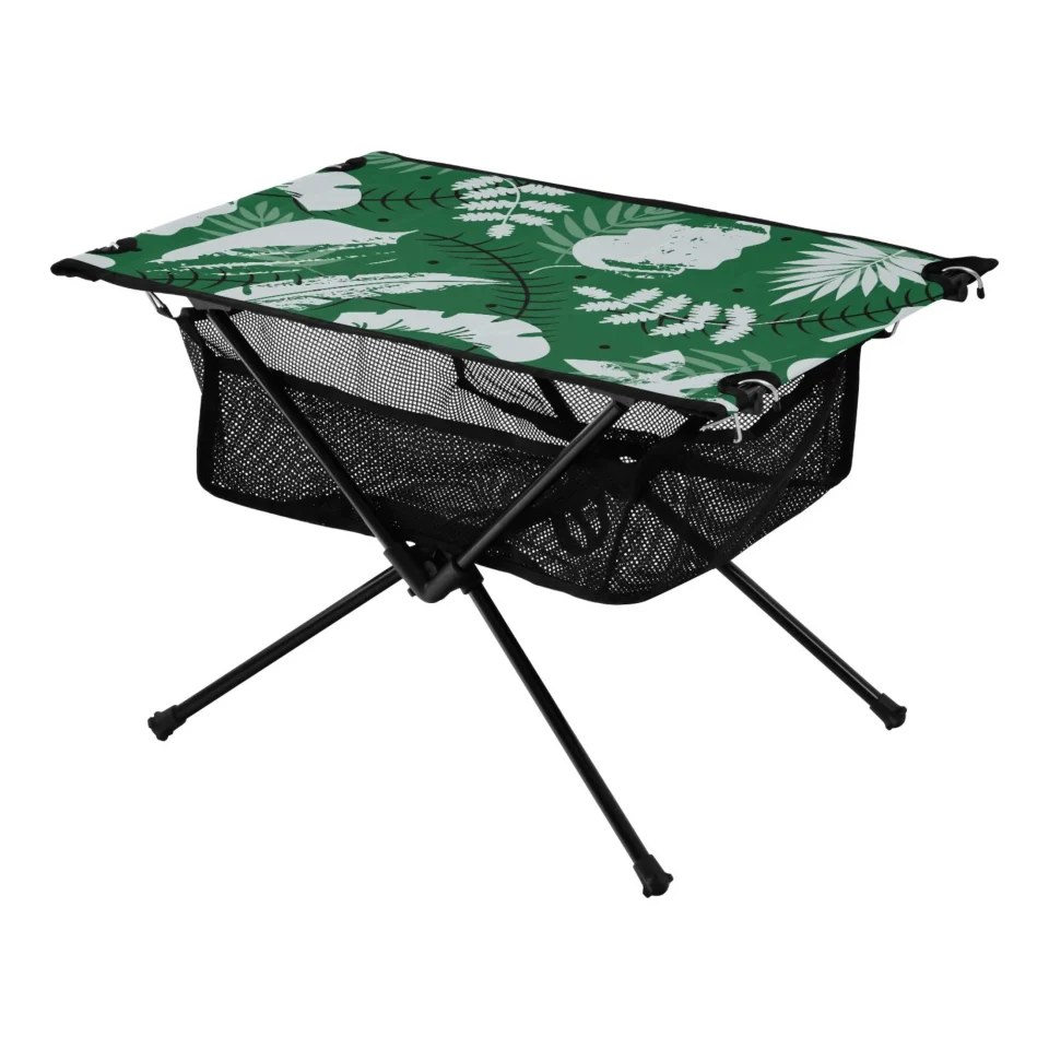 Wooden Travel Tropical Summer Leaves Camping Folding Table Portable Beach Table with Storage Bag Compact Picnic Table for Outdoor Travel Fishing BBQ
