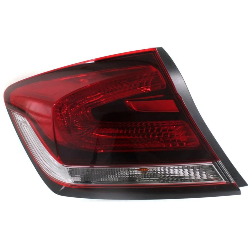 Pure Durable Halogen Tail Light For 2013-15 Honda Civic Sedan Left Outer Clr/Red w/Bulbs CAPA