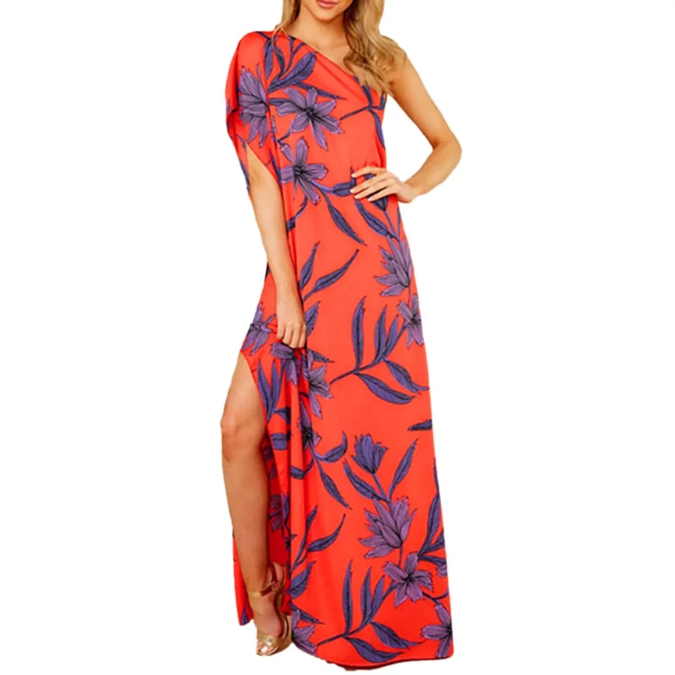 Cleaning SZXZYGS Long Dresses for Women Long Sleeve formal Summer Europe and The United States Women's Printed Chiffon Slit Sexy Strapless Long Dresses Easter