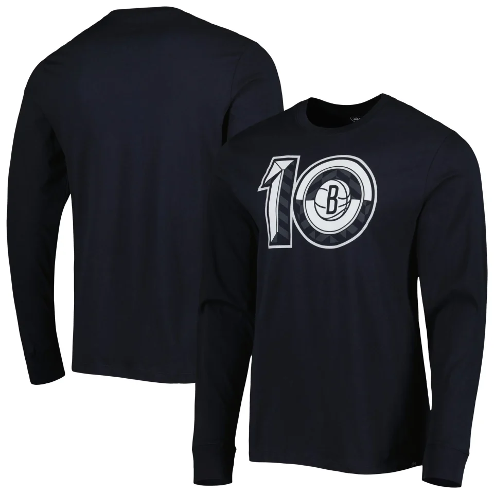 Food-Grade Glass Men's '47 Black Brooklyn Nets 10th Anniversary Super Rival Long Sleeve T-Shirt