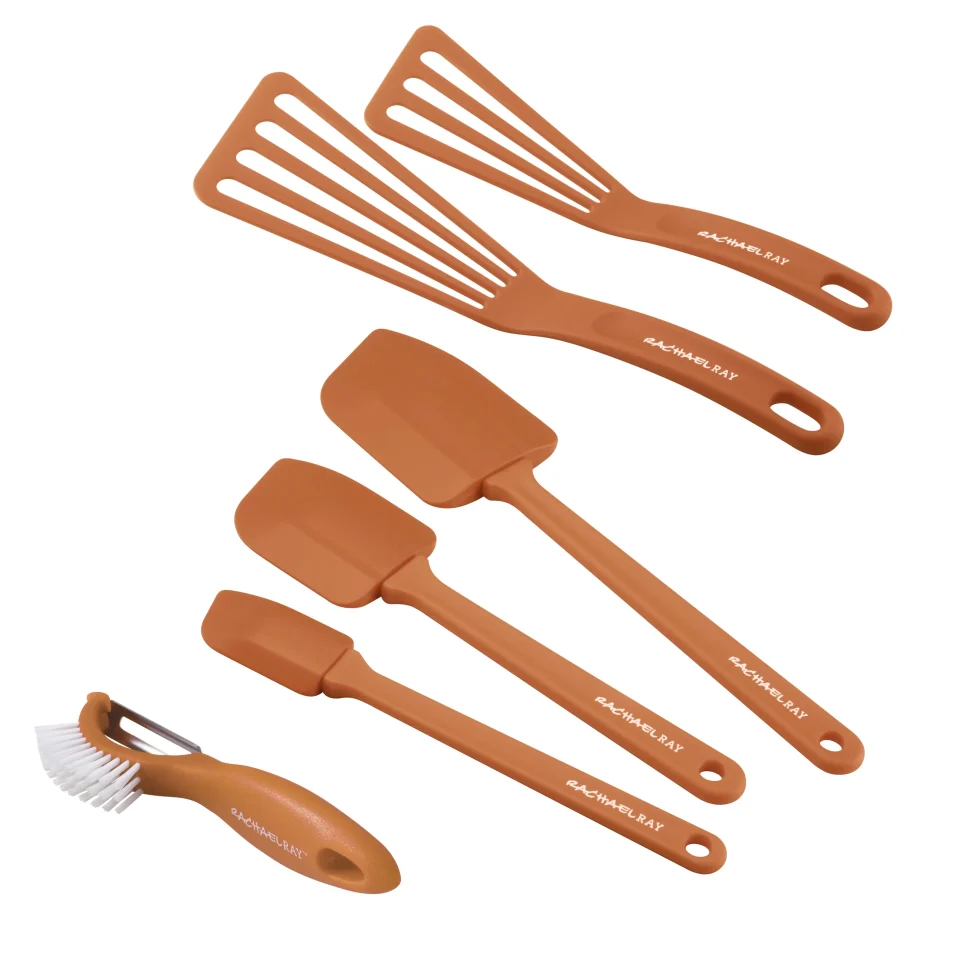 Outdoor Durable Rachael Ray Tools & Gadgets Nylon Slotted Turner, Veg-a-Peel, and Spatula Set, 5-Piece, Orange