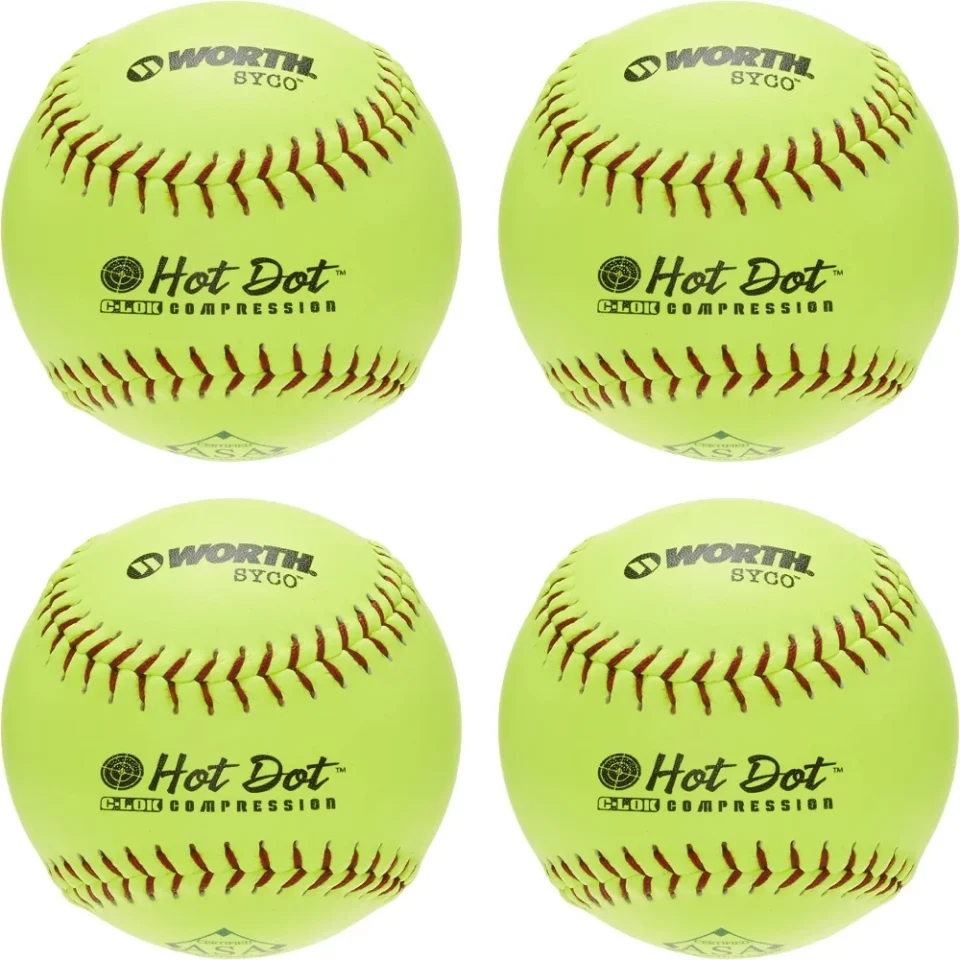 Core Stainless Steel Worth Hot Dot ASA/USA Slowpitch Softballs, 12 inch, 4-Pack