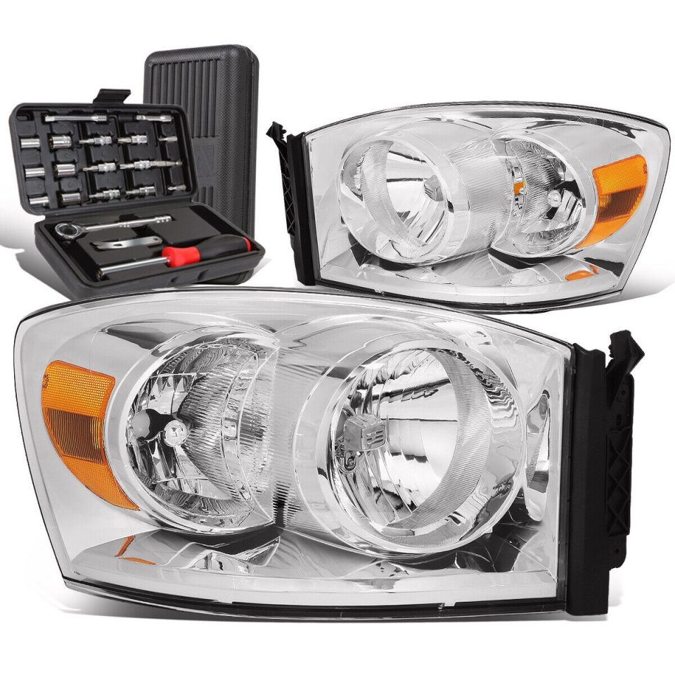 Clear Baking 2006-2009 Dodge Ram 1500 2500 Chrome Housing Amber Side Headlights+Too