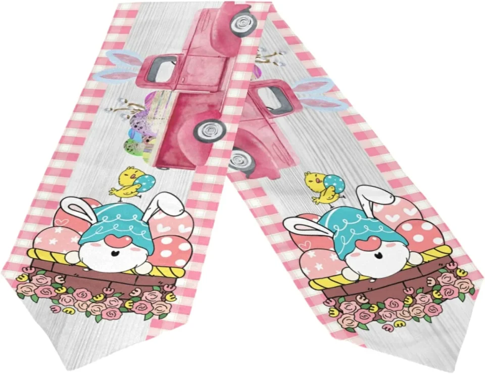 Cooking Dreamtimes Double Sided Cute Easter Gnome Bunny Long Polyester Table Runner 13 x 90 Inches Table Cloth Cover Placemats for Kitchen Dinning Living Home Holiday Decor
