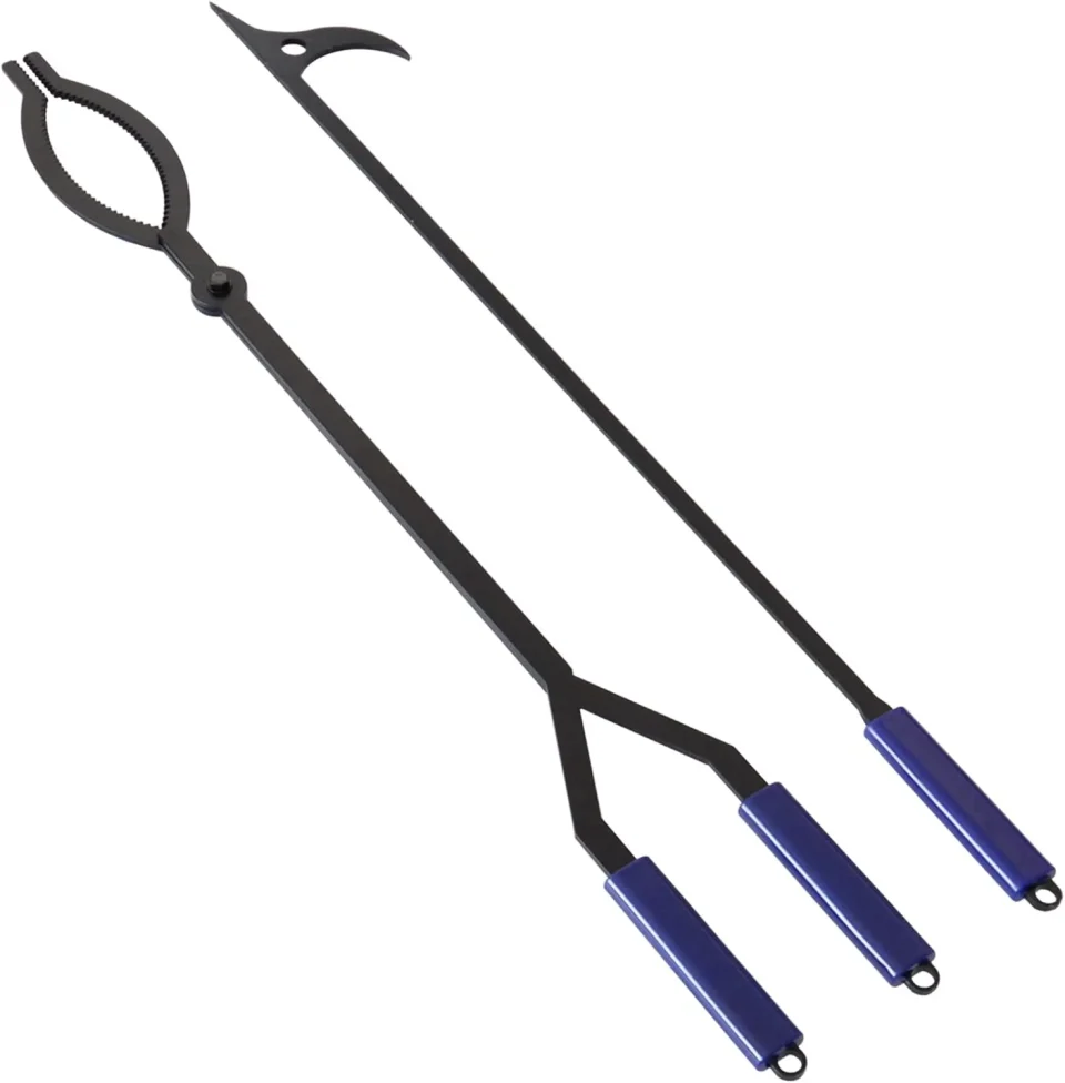Silicone Lightweight 40 Fire Log Tongs Firewood Grabber and Fire Poker Set,Large Fire Pit Tool Outdoor/Indoor Bonfire Campfire Backyard Deck Camping Log Grabber Rustproof Safely Moves Firewood