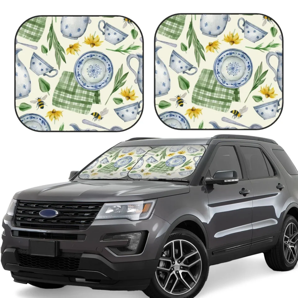 Ceramic Silicone Kll Vintage Utensils Windshield Sun Shade 2-Piece Foldable Car Front Window Sunshade For Most Sedans Suv Truck - Auto Sun Blocker Visor Protector Blocks Max Uv Rays - Small