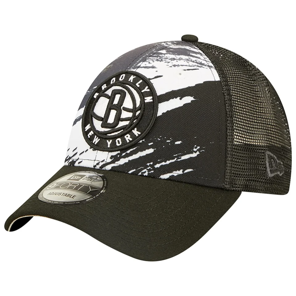 Bamboo Men's New Era Black Brooklyn Nets Marble 9FORTY Trucker Snapback Hat - OSFA