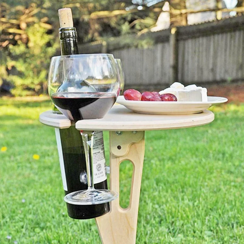 Bamboo Suzicca Portable Folding Wooden Table Glass Holder for Beach Backyard Picnic Party