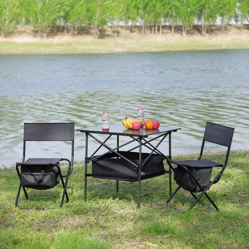 Gift-Ready Siavonce Folding Outdoor Table and Chairs Set of 3 Black
