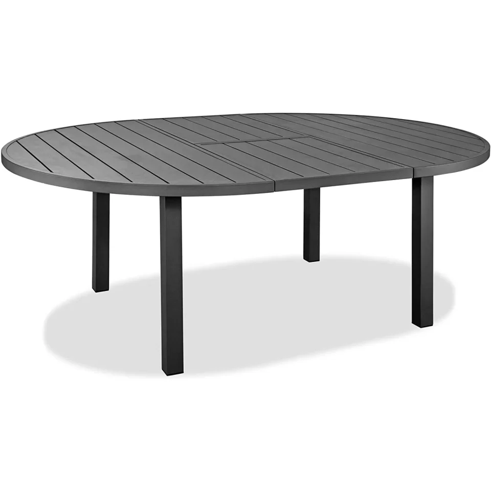 Dining Aloha Indoor/Outdoor Extendable Oval Dining Table in Grey Aluminum, Powder-Coating Finished