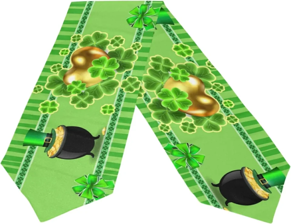 Frosted GZHJMY Double Sided St. Patrick's Day Clover Heart Long Polyester Table Runner 13 x 70 Inches Table Cloth Cover Placemats for Kitchen Dinning Living Holiday Home Decor