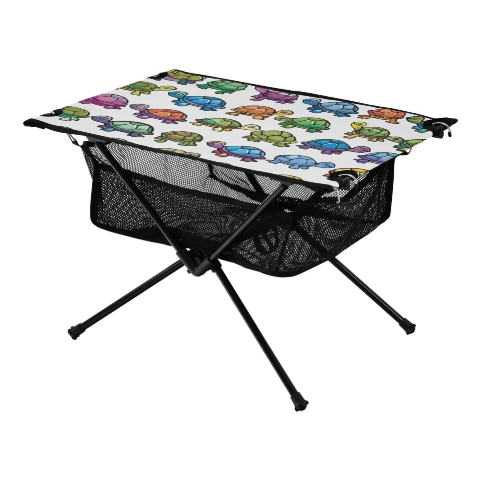 Non-Toxic Cartoon Turtle Cute Camping Folding Table Portable Beach Table with Storage Bag Compact Picnic Table for Outdoor Travel Fishing BBQ