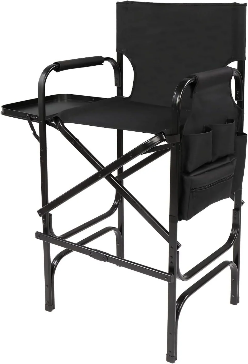 Multi-Purpose 30 Tall Directors Chair Black Folding with Side Table Storage Bag,Aluminum Frame 300 lbs Capacity, 33.8 L x 19.2 W x 45.6 H,Portable Makeup Artist Bar Height