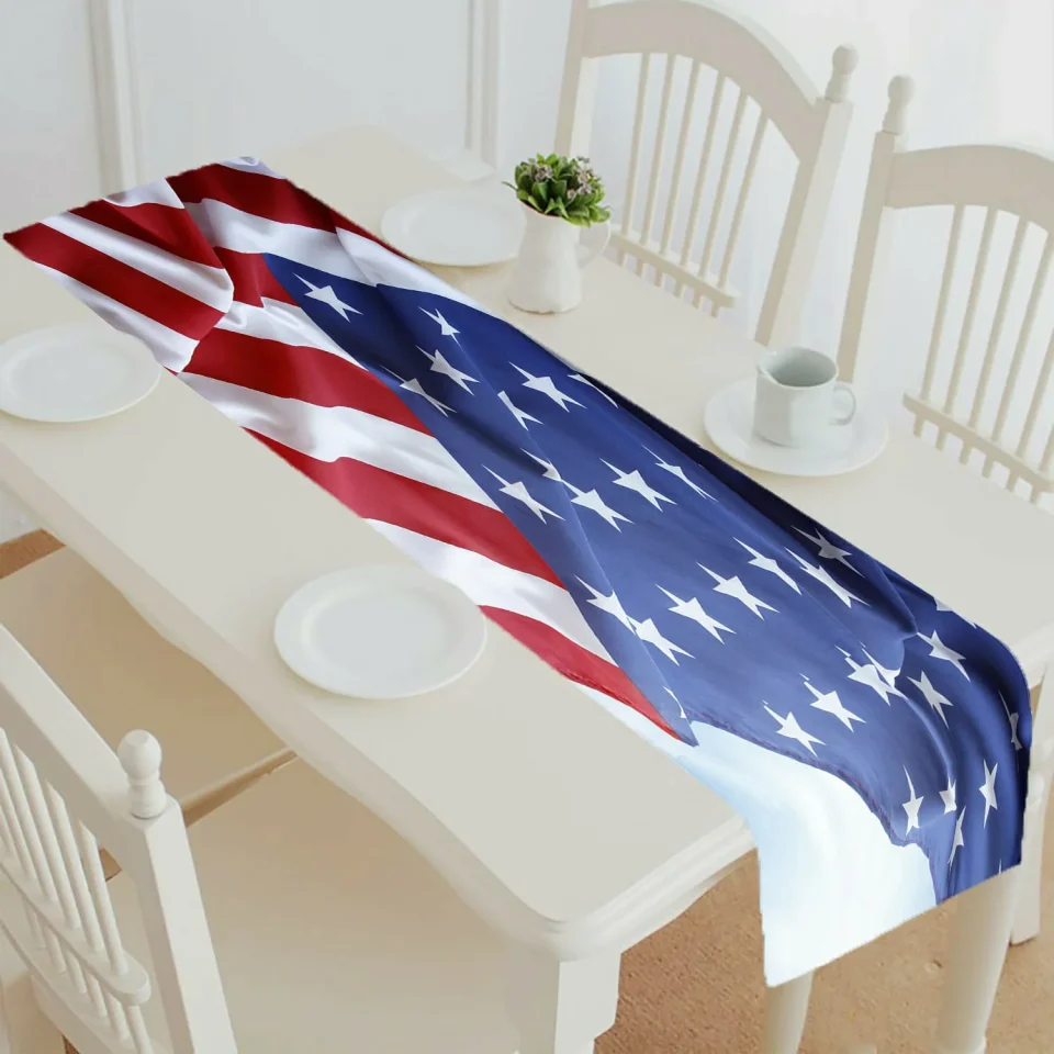 Long-Lasting ECZJNT American flag in front of blue sky table runner table cloth tea table cloth 16x72 Inch