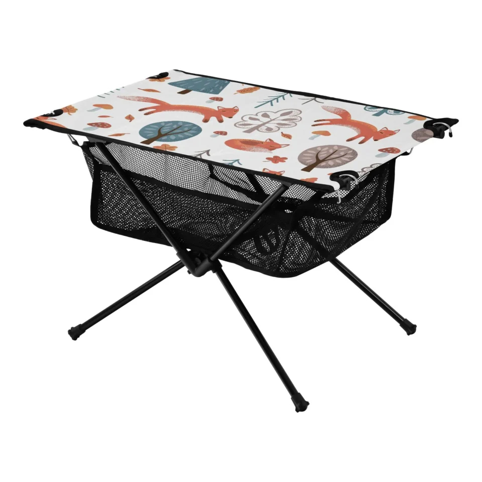 Cooking Multi-Purpose Fox in Forest Camping Foldable Portable Table Beach Table with Storage Bag Compact Picnic Table for Outdoor Hiking Fishing BBQ