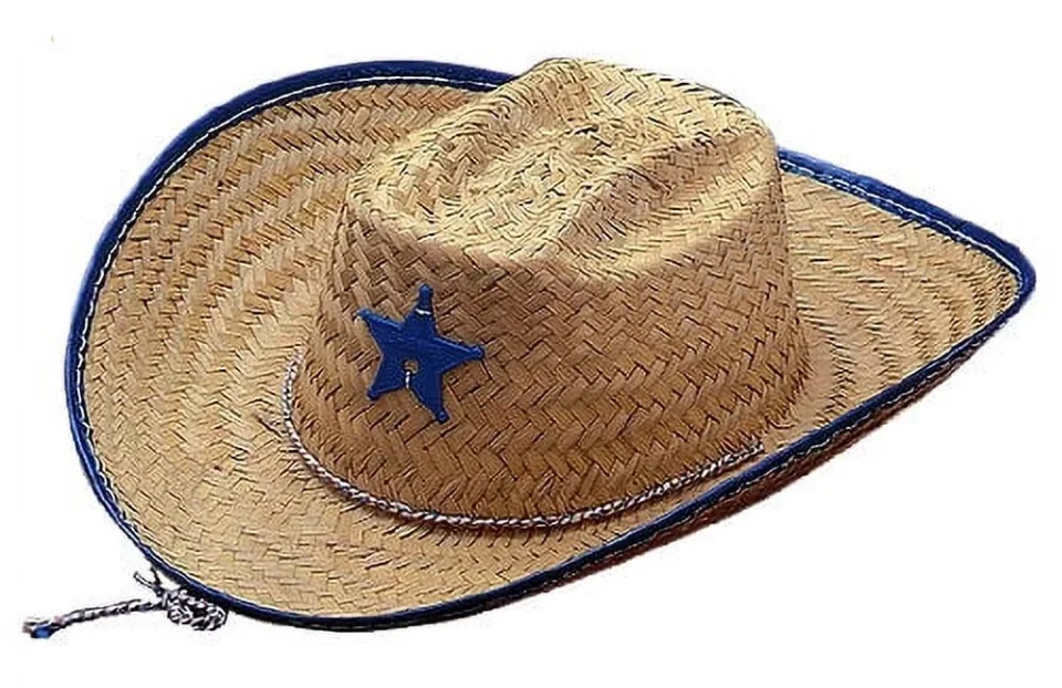 Pure Cooking Child Blue Red Cowboy Straw Sheriff Hat Western Costume Accessory