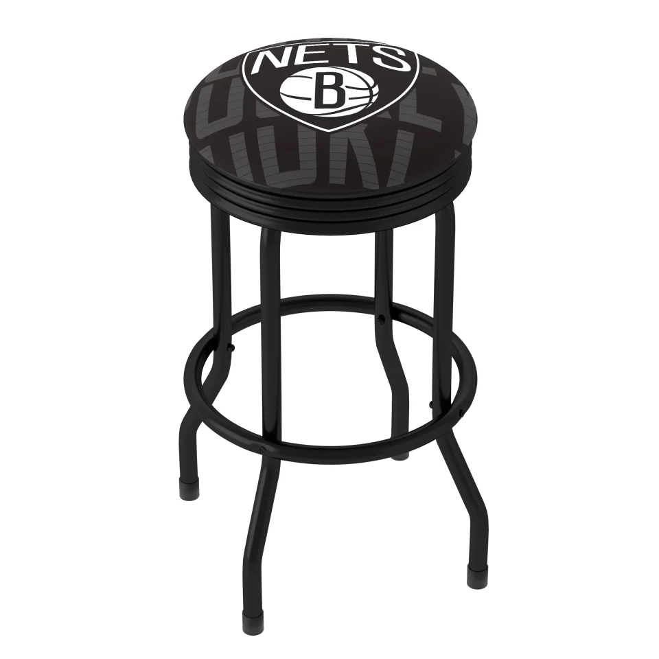 Premium Outdoor Trademark Gameroom Brooklyn Nets City Black Ribbed Barstool