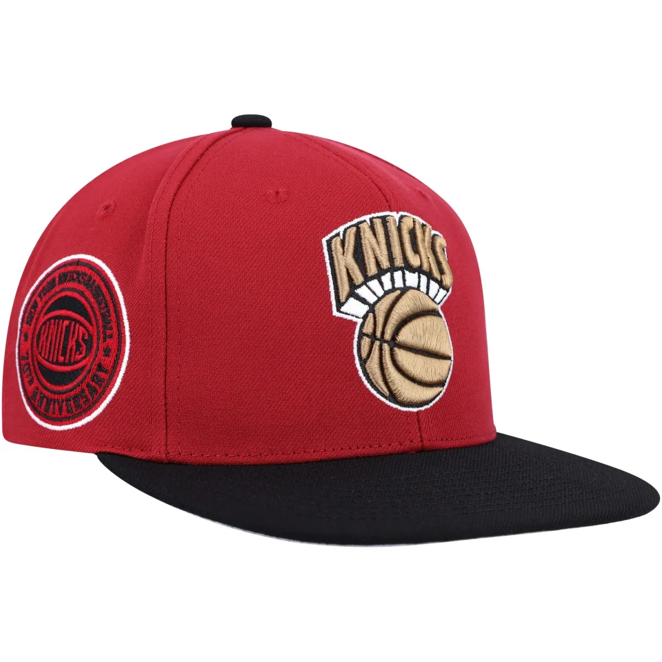 Leak-Proof Men's Mitchell & Ness Red/Black New York Knicks Hardwood Classics Free Bird Snapback Hat - OSFA