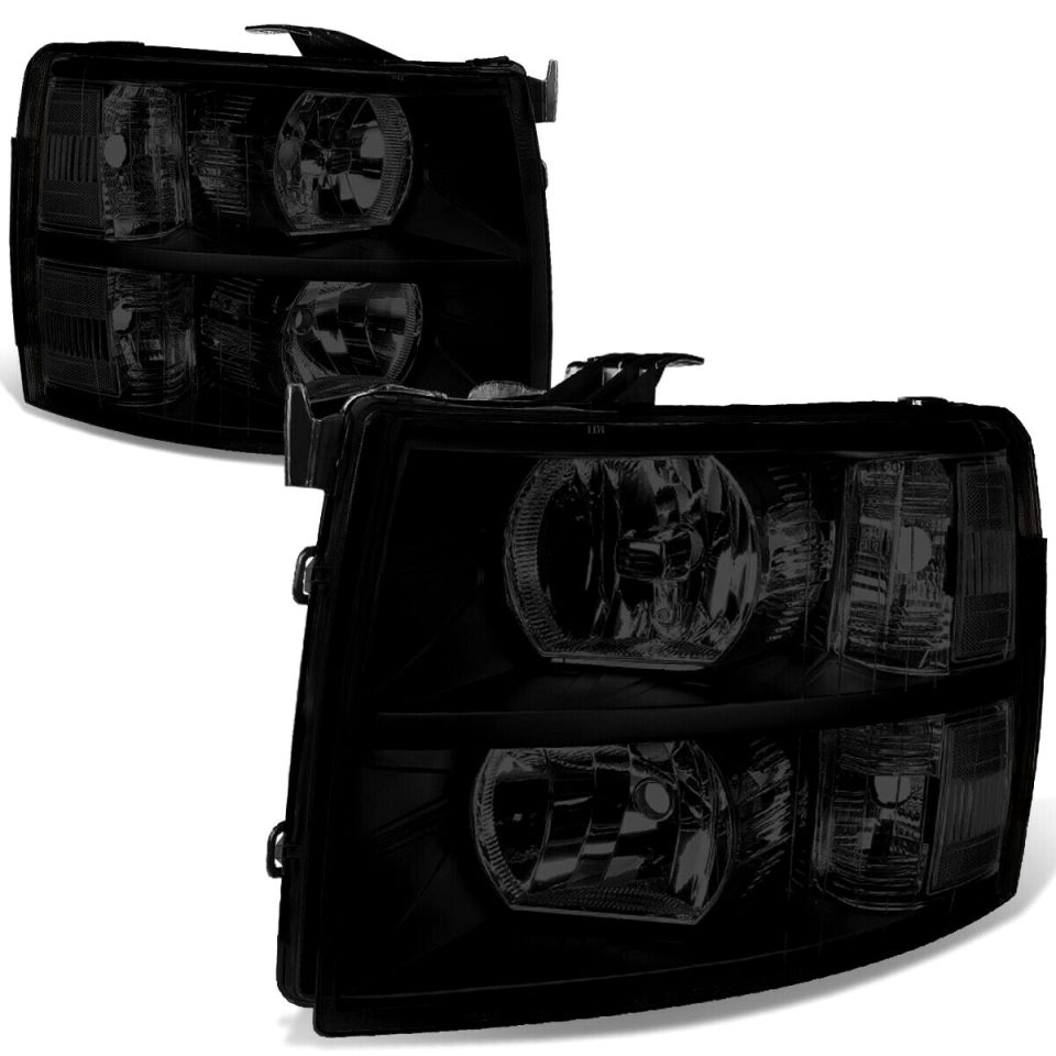 Supreme 07-14 Chevy Silverado Pair Tinted Housing Clear Corner Headlight/Lamp