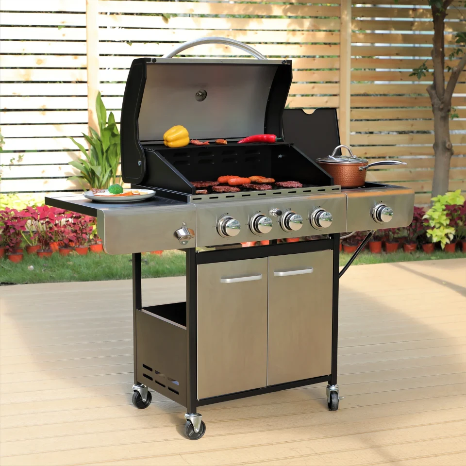 Eco-Friendly Kitchen Academy Propane Gas Grill in Stainless Steel with Electronic Ignition Controls & Side Burner