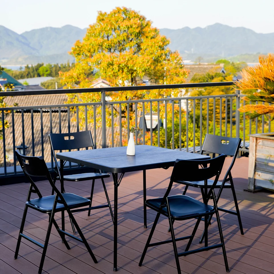 Prime Cozyroom 5-Piece Folding Table and Chair Set, Black 18.5 x 10.3 x 38.2 inch