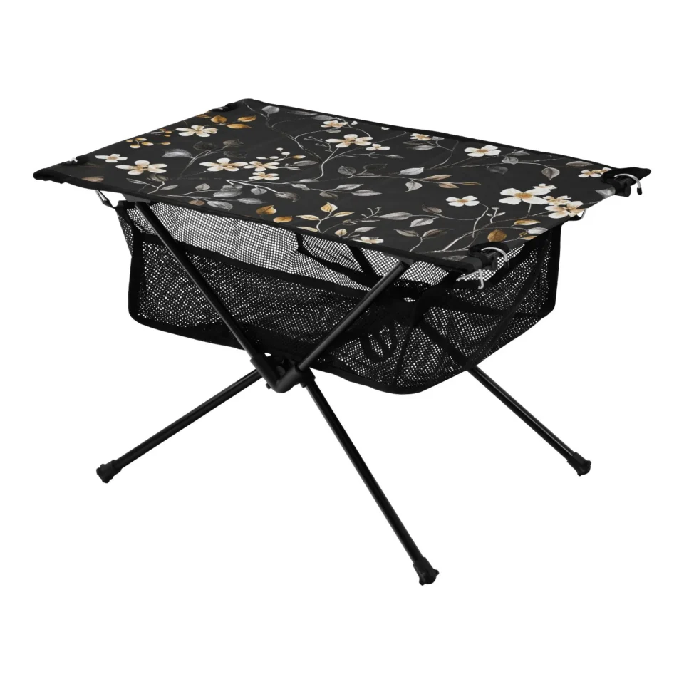 Healthy Flower on Black Camping Folding Table Portable Beach Table with Storage Bag Compact Picnic Table for Outdoor Travel Fishing BBQ