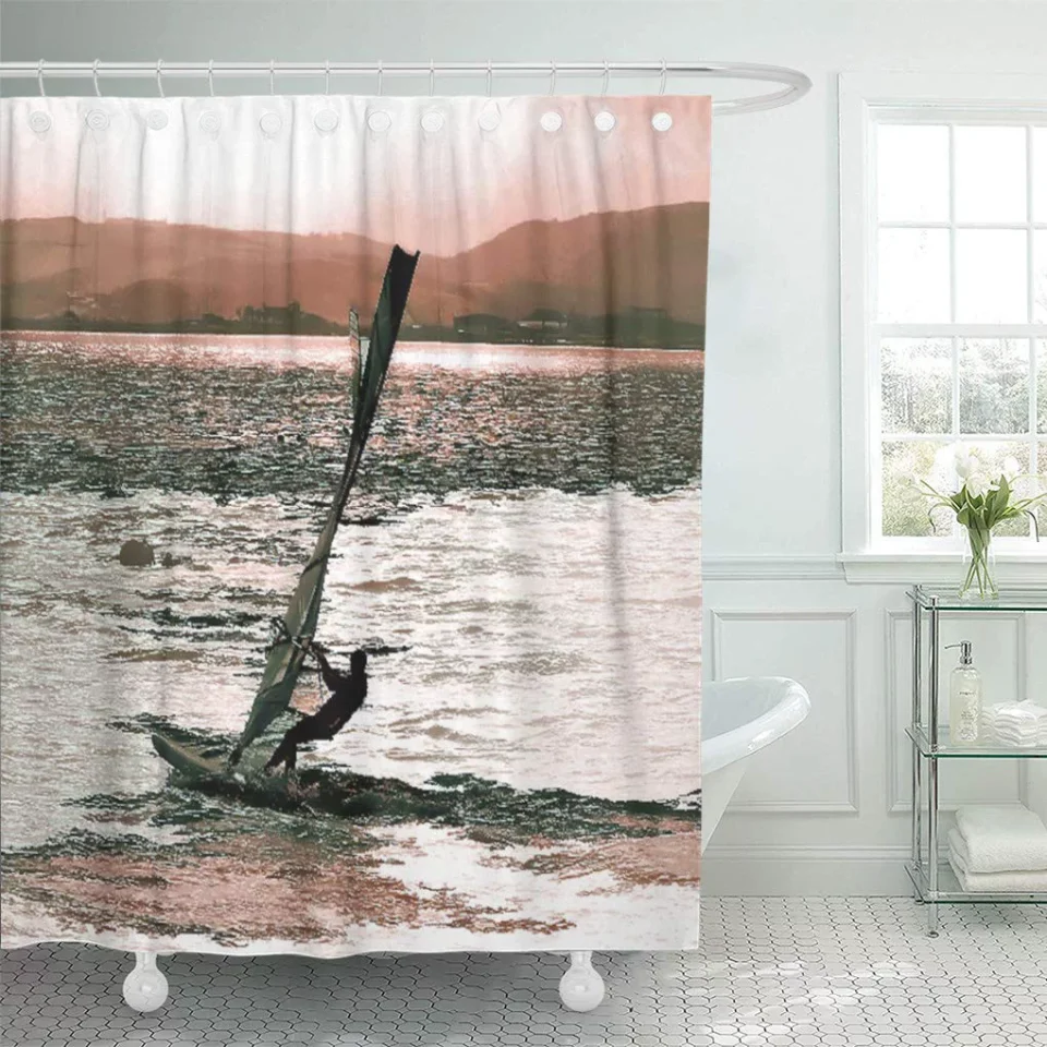 Stainless Steel Frosted SUTTOM Sail Windsurfing Boarding Surfing Sports Sea Water Sailboarding Watersports Shower Curtain 66x72 inch
